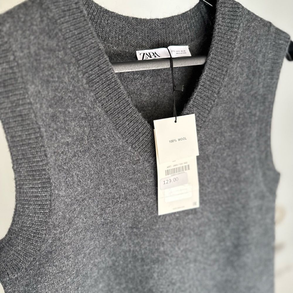 ZARA 100% WOOL SLEEVELESS DRESS GREY SMALL MEASUREMENTS - Picture 2 of 3